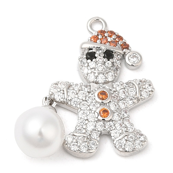 

PandaHall Rack Plating Brass Pave Cubic Zirconia Pendants, with Plastic Pearl, Long-Lasting Plated, Cadmium Free & Lead Free, Gingerbread..., Clear