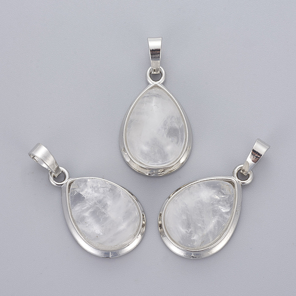 

PandaHall Natural Quartz Crystal Pendants, Rock Crystal Pendants, with Brass Findings, teardrop, Platinum, 26x16~17x8~10mm, Hole: 8x5mm...