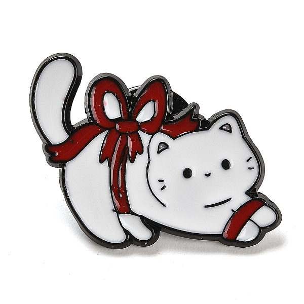 

PandaHall Animal Wrapped in Red Ribbon Alloy Enamel Pins Brooch, for Backpack Clothes, Cat Shape, 21.5x25.5x1.5mm Alloy+Enamel Cat Shape