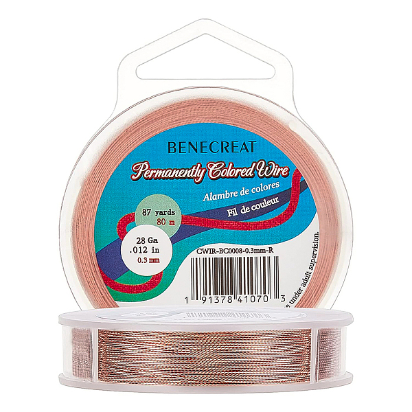 

PandaHall BENECREAT 3 Strands Copper Craft Wire, Long-Lasting Plated, Twisted Round, Red Copper, 0.3mm, about 80m/roll Copper Twisted Round