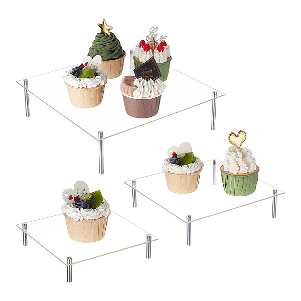 

PandaHall FINGERINSPIRE 3 Sets 3 Styles Square Acrylic Action Figures Riser Display Pedestals, Cupcake Dessert Display Holder Rack, for Doll..., Clear