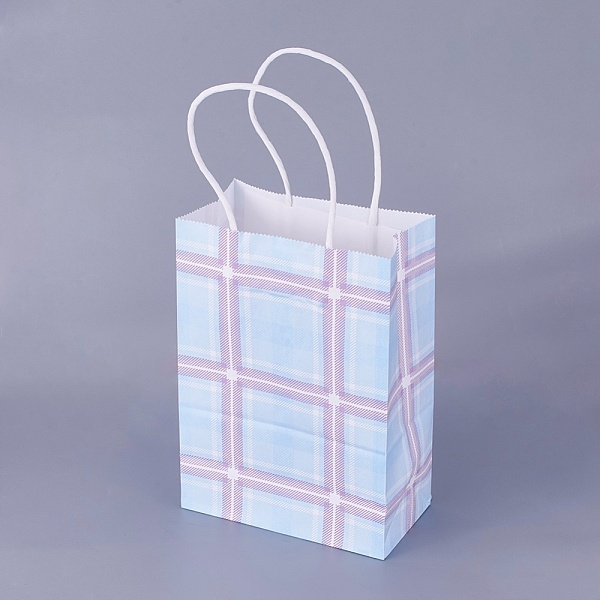 

PandaHall Kraft Paper Bags, with Handles, Gift Bags, Shopping Bags, Rectangle, Tartan Pattern, Light Blue, 21.3x14.75x7.8cm Paper Tartan...