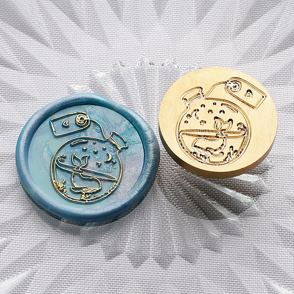 

PandaHall Golden Plated Brass Wax Sealing Stamp Head, for Post Decoration DIY Card Making, Bottle, 30x14.5mm, Hole: 7mm Brass Bottle