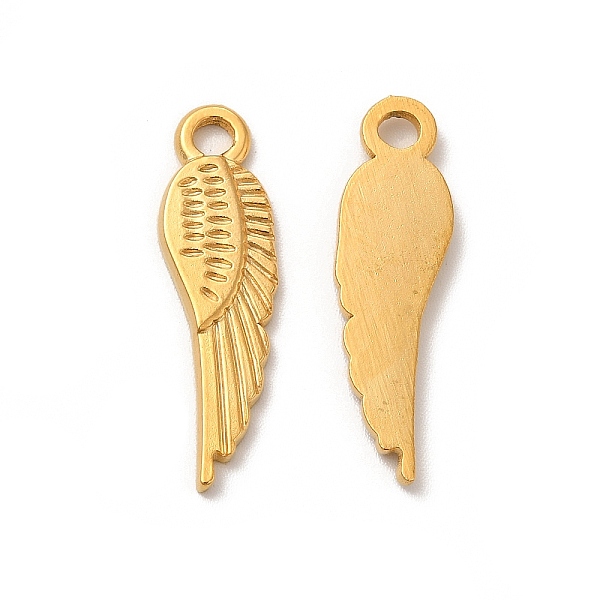 

PandaHall Vacuum Plating 201 Stainless Steel Pendants, Wing Charms, Real 18K Gold Plated, 26x7x2mm, Hole: 2.5mm 201 Stainless Steel Wing