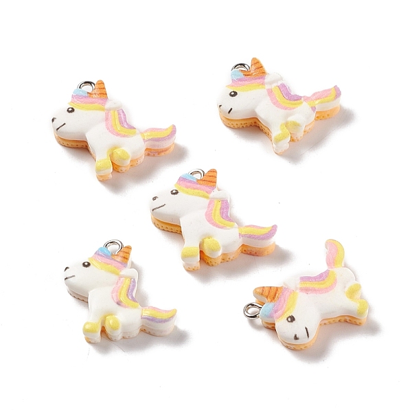 

PandaHall Opaque Resin Unicorn Pendants, with Platinum Tone Iron Loops, Colorful, 22x19x5.5mm, Hole: 2mm Iron+Resin Unicorn White