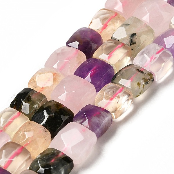 

PandaHall Natural Mixed Quartz Beads Strands, Faceted, Natural Rose Quartz & Prehnite & Amethyst & Yellow Quartz, Square, 10x10x6mm, Hole...