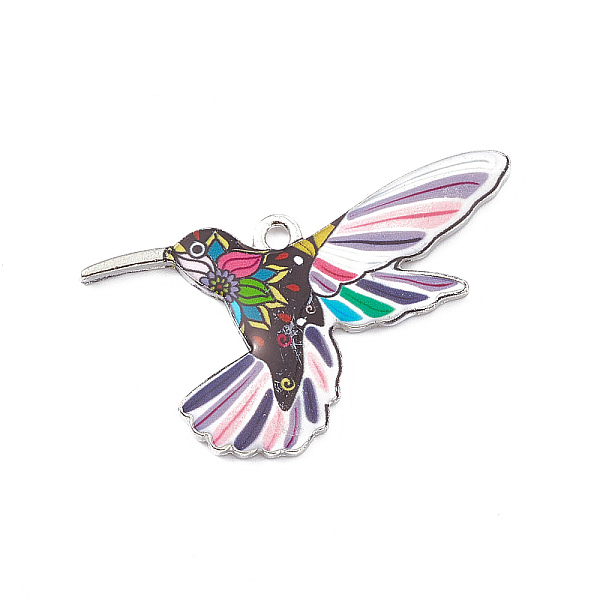

PandaHall Alloy Enamel Pendants, Platinum, Hummingbird with Flower 45x31x2.5mm, Hole: 2mm, 5pcs/bag Alloy+Enamel Bird