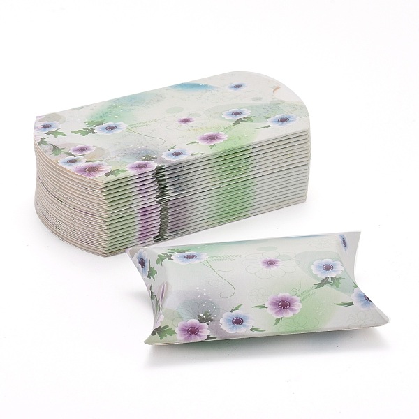 

PandaHall Paper Pillow Gift Boxes, Packaging Boxes, Party Favor Sweet Candy Box, Flower Pattern, White, 9.9x5.5x0.1cm, Finished Product...