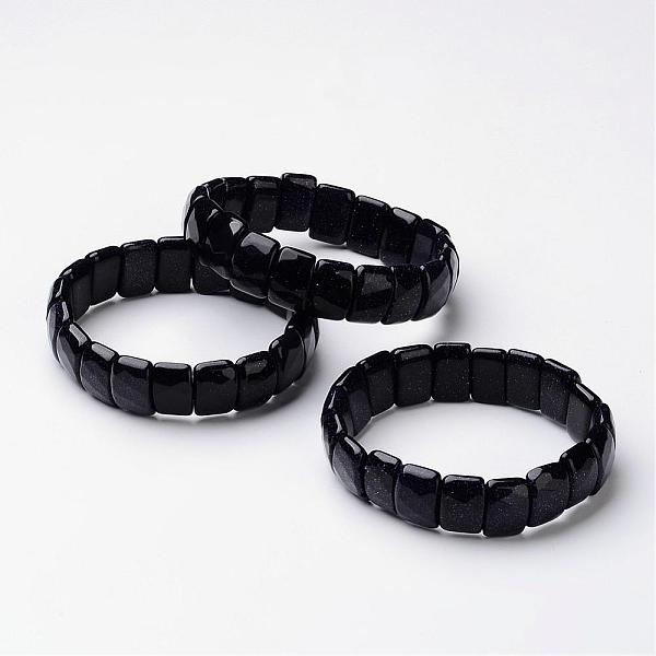 

PandaHall Synthetic Blue Goldstone Beaded Stretch Bracelets, Faceted, Rectangle, 2 inch~2-1/4 inch(53~58mm) Blue Goldstone