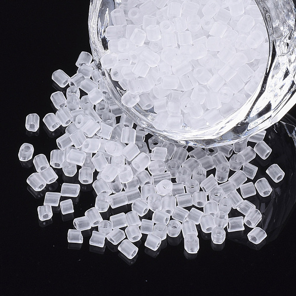 

PandaHall 8/0 Two Cut Glass Seed Beads, Hexagon, Transparent Frosted, WhiteSmoke, 2.5~3x2.5mm, Hole: 0.9mm, about 15000pcs/bag Glass White