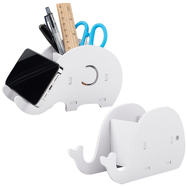 PandaHall CRASPIRE 2PCS Pen Pencil Holder with Phone Stand White Elephant & Whale Shaped Pen Container Cell Phone Stand Makeup Brush Storage...