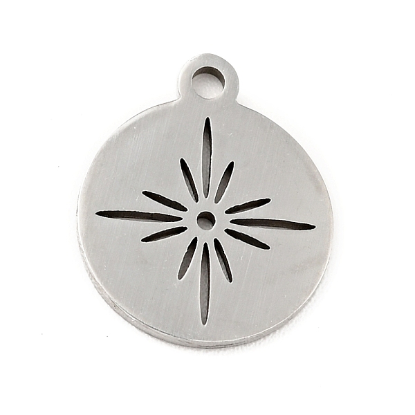 

PandaHall 201 Stainless Steel Pendants, Flat Round with Star, Stainless Steel Color, 14x11.5x1mm, Hole: 1.4mm 201 Stainless Steel Flat Round