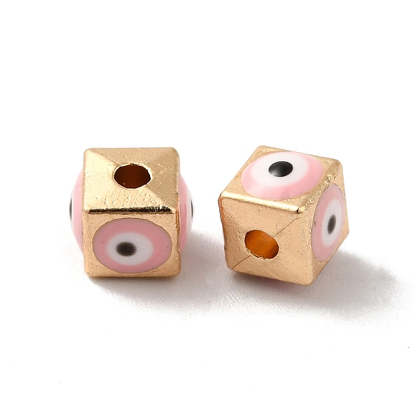 

PandaHall Alloy Enamel Beads, Light Gold, Cube with Evil Eye, Pink, 5.5x6x6mm, Hole: 1.8mm Alloy+Enamel Cube Pink