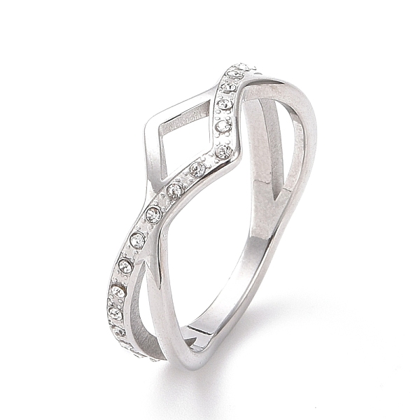 

PandaHall Crystal Rhinestone Wave Finger Ring, 304 Stainless Steel Jewelry for Women, Stainless Steel Color, US Size 6~9(17.1~18.9mm)..., Clear