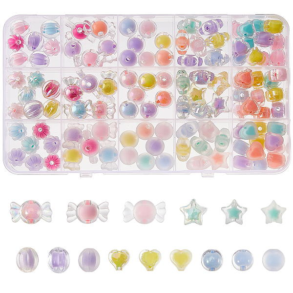 

PandaHall Transparent Acrylic Beads, Bead in Bead, Mixed Shapes, Mixed Color, 11~14x11~21x8~12mm, Hole: 2~3mm, 114pcs/box Acrylic Mixed..., Multicolor