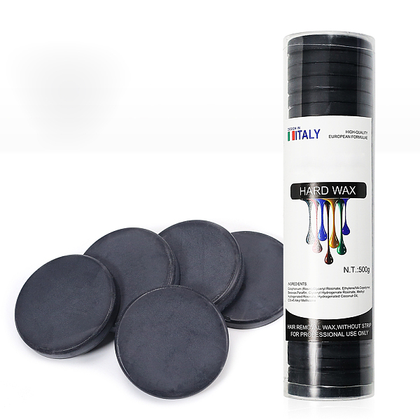 

PandaHall Hard Wax Cakes, Body Hair Removal, Depilatory Hot Film Wax, Flat Round, Black, 235x60x60mm, Net Weight: 500g Wax Flat Round