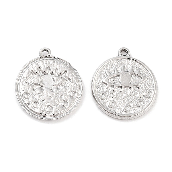 

PandaHall 304 Stainless Steel Pendants, Textured Flat Round with Eye Charm, Stainless Steel Color, 18.5x16.5x2mm, Hole: 1.4mm 304 Stainless...