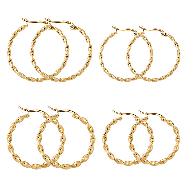 

PandaHall DICOSMETIC 4 Pairs 4 Sizes Small Hoop Earrings 25/26/30mm Round Huggie Hoop Earrings Twist Rope Hoop Earrings Golden Chunky Hoop...