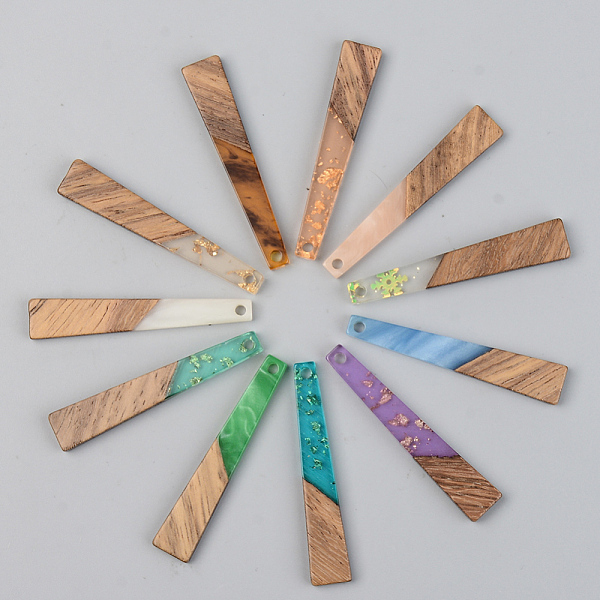 

PandaHall Resin & Walnut Wood Pendants, Trapezoid, Mixed Style, Mixed Color, 44.5x8x3mm, Hole: 2mm Resin+Wood Trapezoid Multicolor