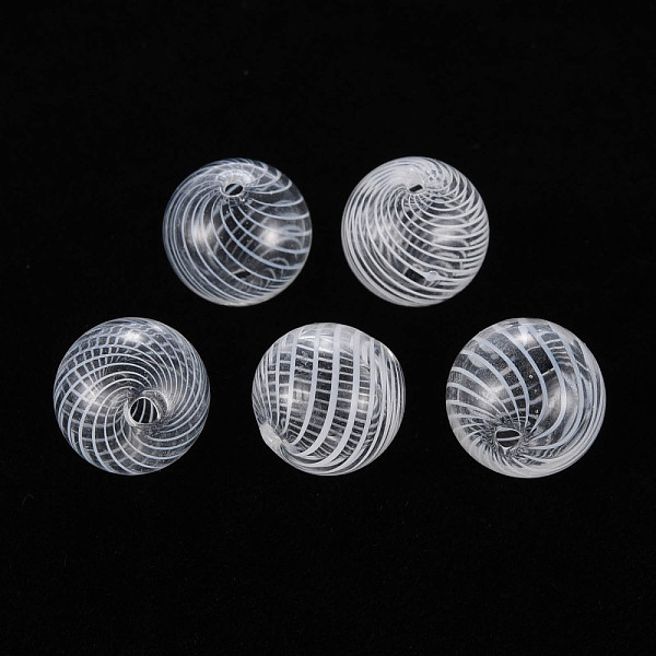 

PandaHall Transparent Handmade Blown Glass Globe Beads, Stripe Pattern, Round, White, 12.5~13.5mm, Hole: 1.2~2mm Glass Round White