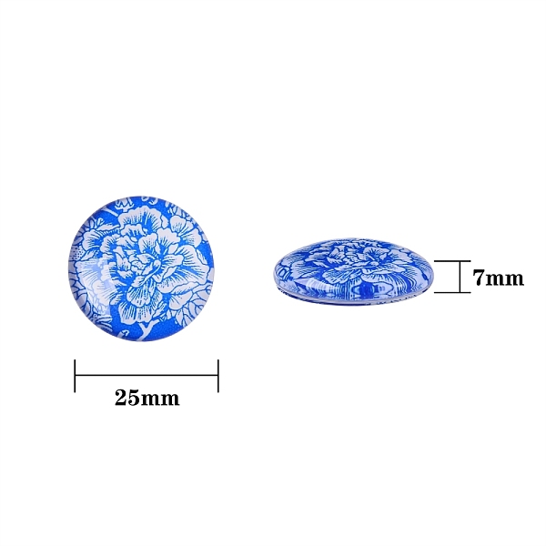 50Pcs Blue And White Printed Glass Cabochons