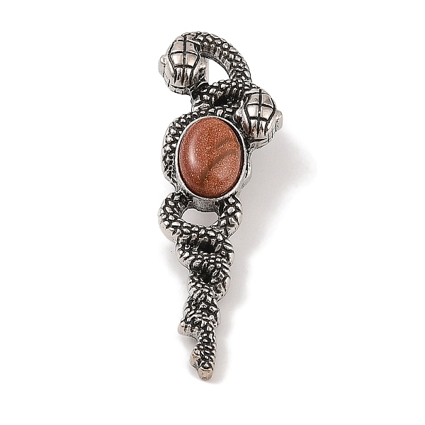 

PandaHall Synthetic Goldstone Pendants, with Alloy Findings, Antique Silver, 61.5x20x8mm, Hole: 9.5x7mm Goldstone Snake