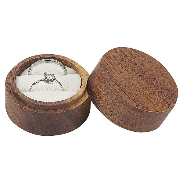 Round Wooden Couple Ring Storage Boxes with Velvet Inside