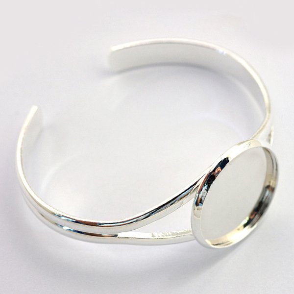 

PandaHall Brass Cuff Bangle Making, Blank Bangle Base, Silver Color Plated, Tray: 25mm, 60.5mm Brass