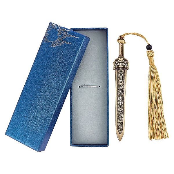 PandaHall GORGECRAFT Brass Letter Opener Brass Ancient Sword Engraving Texture ｗith Sword Spikes Split File Envelopes Stationery for School...