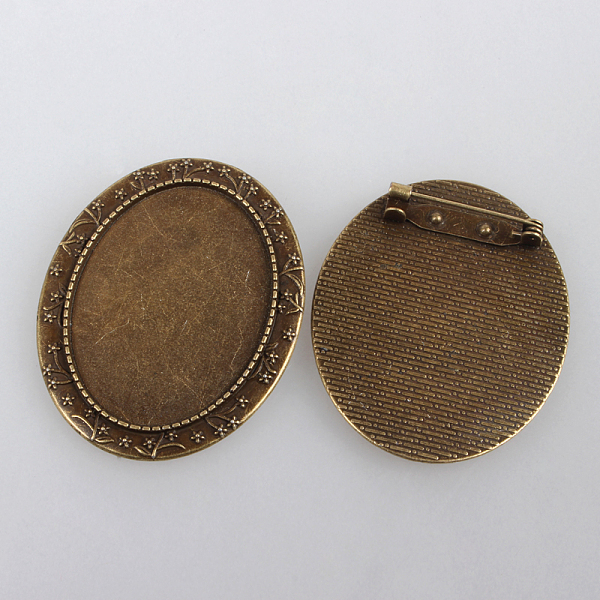 

PandaHall Vintage Alloy Brooch Cabochon Bezel Settings, with Iron Pin Brooch Back Bar Findings, Oval Carved Flower, Cadmium Free & Nickel...