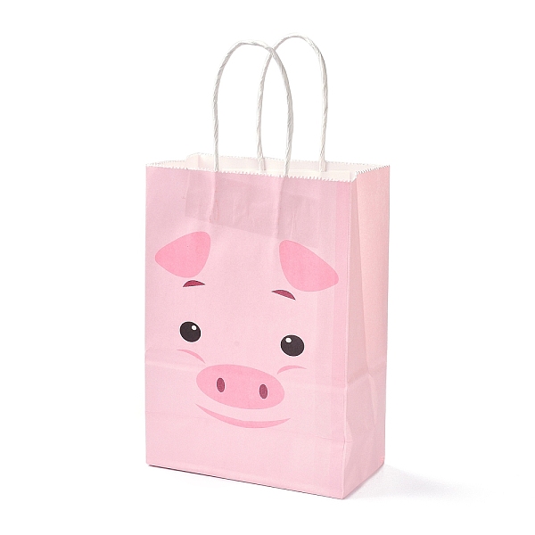 

PandaHall Rectangle Paper Bags, with Handle, for Gift Bags and Shopping Bags, Pig Pattern, 14.9x8.1x21cm Paper Pig Pink