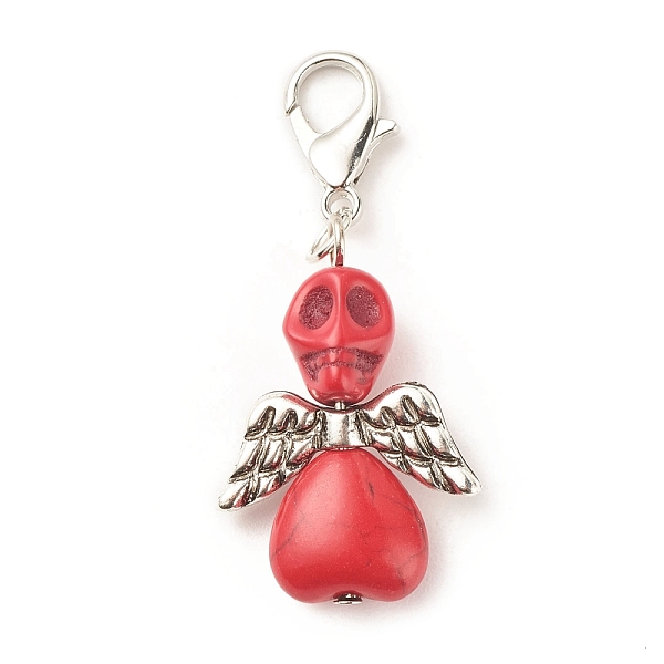 

PandaHall Dyed Synthetic Turquoise Pendant Decorations, with CCB Plastic Beads and Alloy Clasps, Skull with Wing, Red, 45mm, Skull...