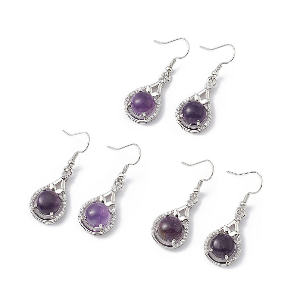 

PandaHall Natural Amethyst Teardrop Dangle Earrings with Crystal Rhinestone, Platinum Brass Jewelry for Women, 42mm, Pin: 0.6mm Amethyst