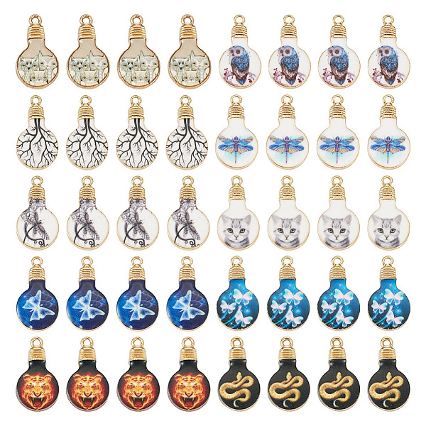 

PandaHall 40Pcs 10 Styles Printed Alloy Enamel Pendants, Light Gold, Light Bulb Charm, Mixed Color, 22x12x2.5mm, Hole: 1.8mm, 4pcs/style..., Multicolor