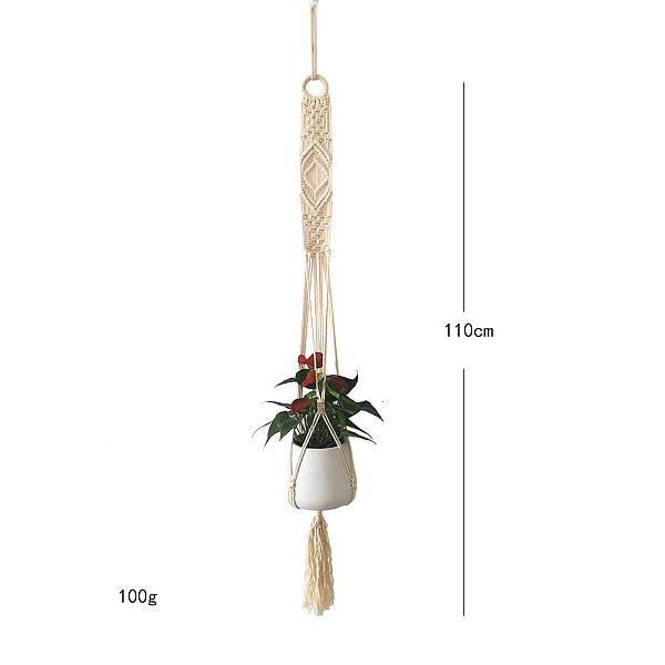 

PandaHall Bohemian Handmade Woven Cotton Hanging Planter with Tassels Tapestry, for Bedroom Home Wall Decor, Beige, 1100mm Cotton Yellow