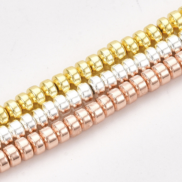 

PandaHall Electroplate Non-magnetic Synthetic Hematite Beads Strands, Flat Round/Disc, Mixed Color, 3x2mm, Hole: 1mm, about 194pcs/strand...