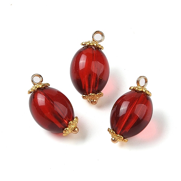 

PandaHall Acrylic Pendants, with Brass Loops, Oval, FireBrick, 19.5x10.5mm, Hole: 1.8mm Brass+Acrylic Oval Red
