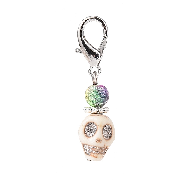 

PandaHall Halloween Synthetic Magnesite Skull Pendants Decorations, with Spray Painted Acrylic Beads, Lobster Clasp Charms, for Keychain...