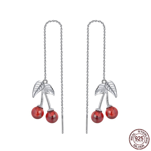 

PandaHall Rhodium Plated 925 Sterling Silver Stud Earrings, Cherry Natural Garnet Ear Thread for Women, Real Platinum Plated, 130mm Sterling...