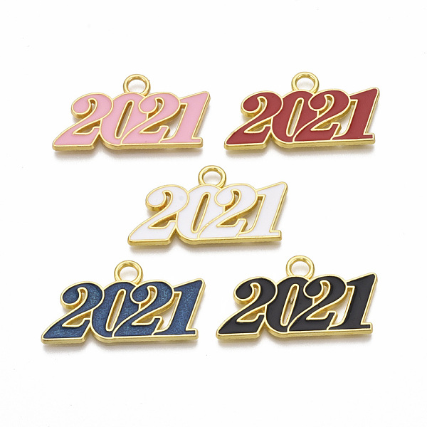 PandaHall Alloy Enamel Pendants, Cadmium Free & Lead Free, New Year 2021, Mixed Color, 19.5x36x2mm, Hole: 3.5mm Alloy+Enamel Number...