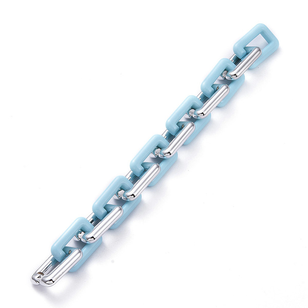 

PandaHall Handmade CCB Plastic Cable Chains, with Opaque Acrylic Linking Rings, Platinum, Deep Sky Blue, Links: 30x20x6mm, 39.37 inch...