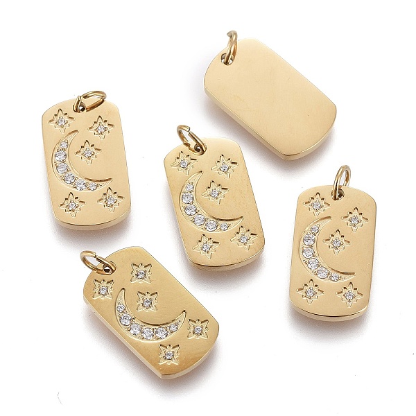 

PandaHall 316 Surgical Stainless Steel Micro Pave Clear Cubic Zirconia Pendants, Oval with Moon and Star, Golden, 15x8.5x1.3mm, Hole: 2.8mm...