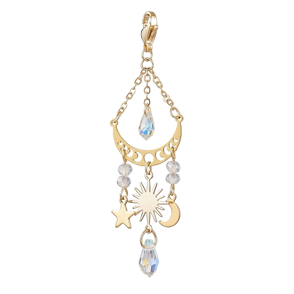 

PandaHall Alloy with Glass Pendant Decorations, Moon & Star & Sun, Golden, 75mm Alloy Moon
