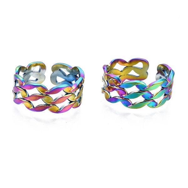 

PandaHall 304 Stainless Steel Wave Wrapped Cuff Ring, Rainbow Color Open Ring for Women, US Size 7(17.3mm) 304 Stainless Steel