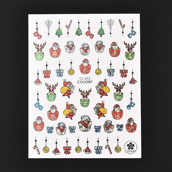 

PandaHall Christmas Theme Self Adhesive Nail Art Stickers, DIY Nail Art Decoration, Santa Claus, 10.2x8cm Plastic Santa Claus Multicolor