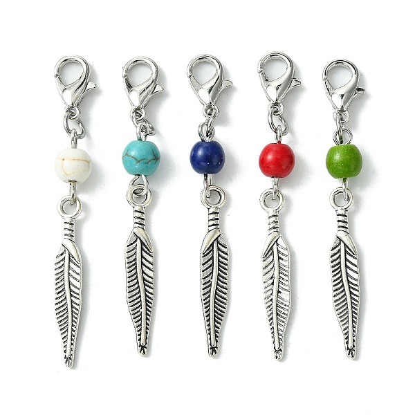 

PandaHall Alloy Feather Pendant Decorations, with Dyed Synthetic Turquoise Beads and Alloy Lobster Claw Clasps, Mixed Color, 53mm Alloy..., Multicolor
