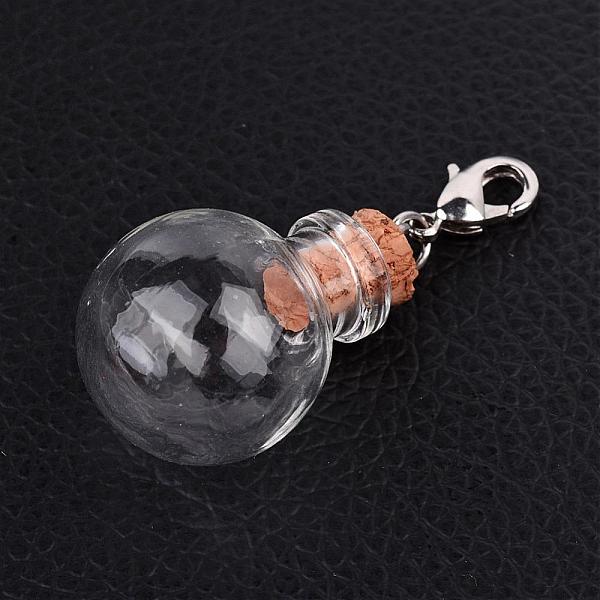 

PandaHall Round Glass Wishing Bottle Pendants, with Iron Findings and Brass Lobster Claw Clasps, Platinum, 47mm, Bottle Capacity: 2.5ml(0.08...