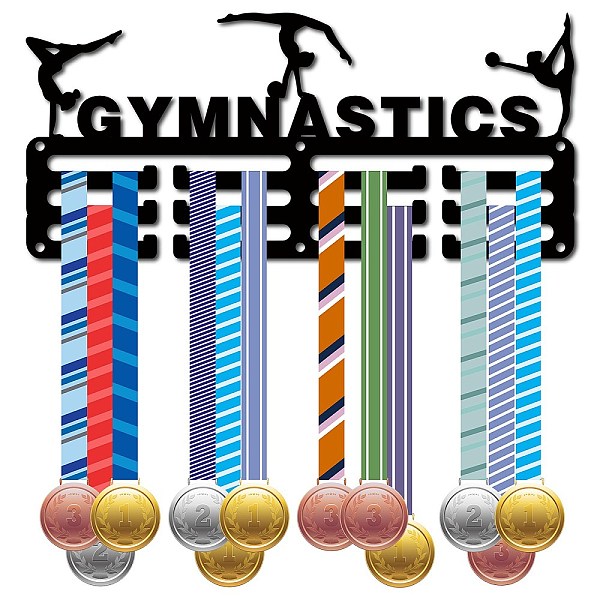 

PandaHall Fashion Iron Medal Hanger Holder Display Wall Rack, 3-Line, with Screws, Gymnastics, Sports, 130x290mm Iron Sports