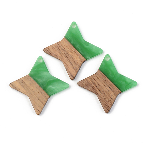 

PandaHall Opaque Resin & Walnut Wood Pendants, Star, Green, 29.5x29.5x3mm, Hole: 2mm Resin+Wood Star Green