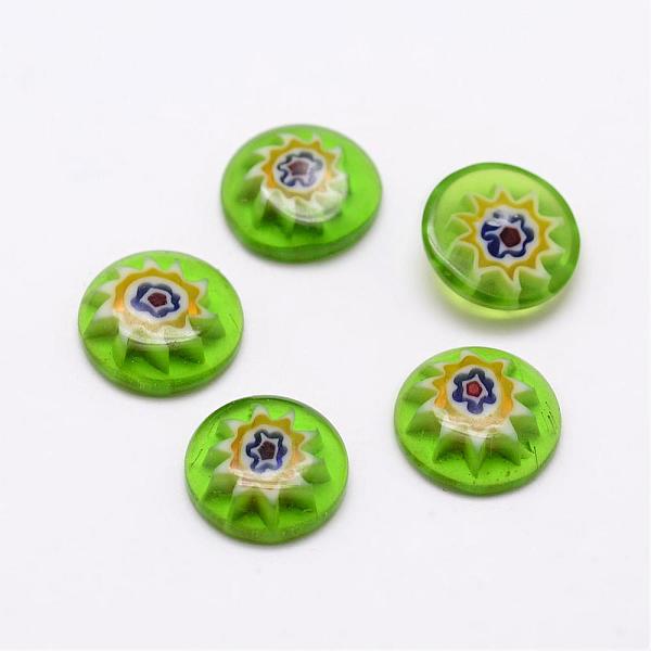 

PandaHall Handmade Millefiori Glass Cabochons, Half Round/Dome, Lime Green, 10x3mm Millefiori Lampwork Half Round Green